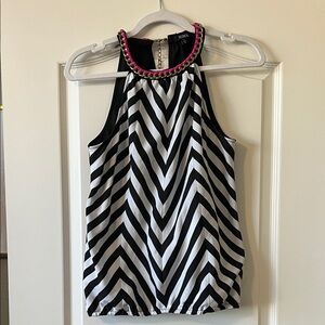 XOXO Black and White Chevron Top with Pink Trim